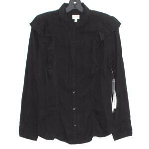 NWT Sneak Peek Top Ruffle Button Up Goth Soft Grunge Dark Romance Black Medium